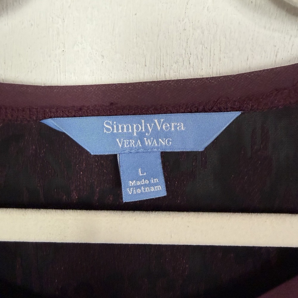 Simply Vera Wang Velvet Burnout Top SZ L Wine Color Sheer Whimsigoth Dark Fairy - Picture 10 of 14